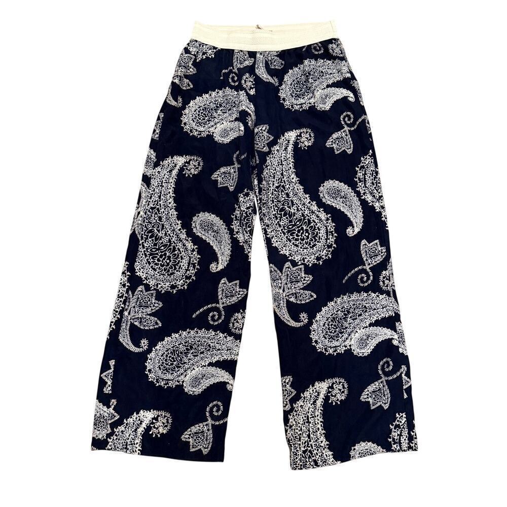 Metro Wear Paisley Wide Leg Pants Blue White Boho M 31" Inseam Vacation Resort